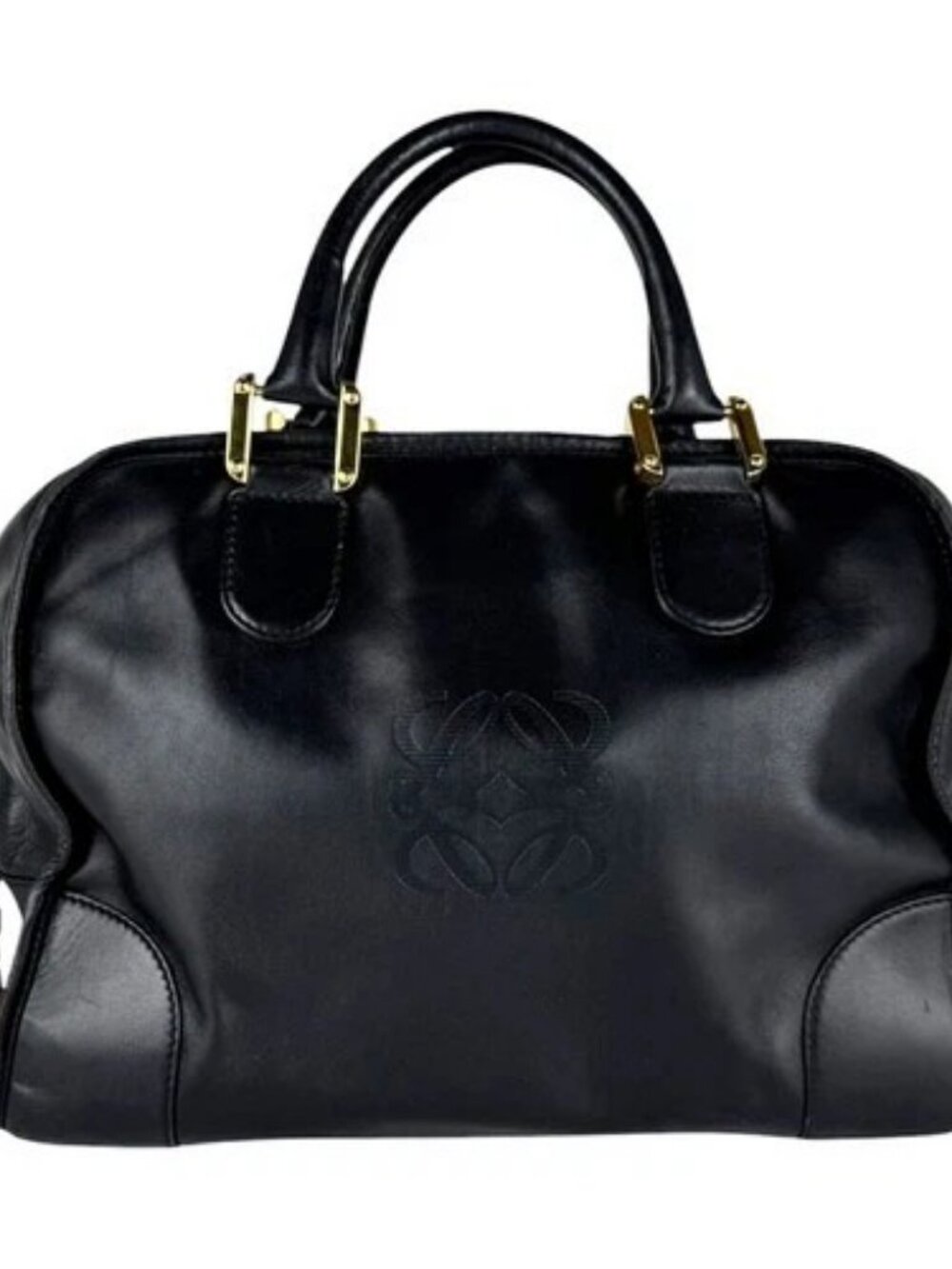 Auth LOEWE Amazona 32 Handbag Black Leather/Goldtone - z11061